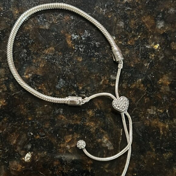 Pandora Moments Snake Chain Slider Bracelet (599652C01-2) Pave Heart slider - Picture 4 of 6